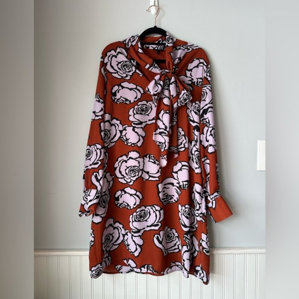 Who What Wear Floral Long Sleeve Dress with Bow size med